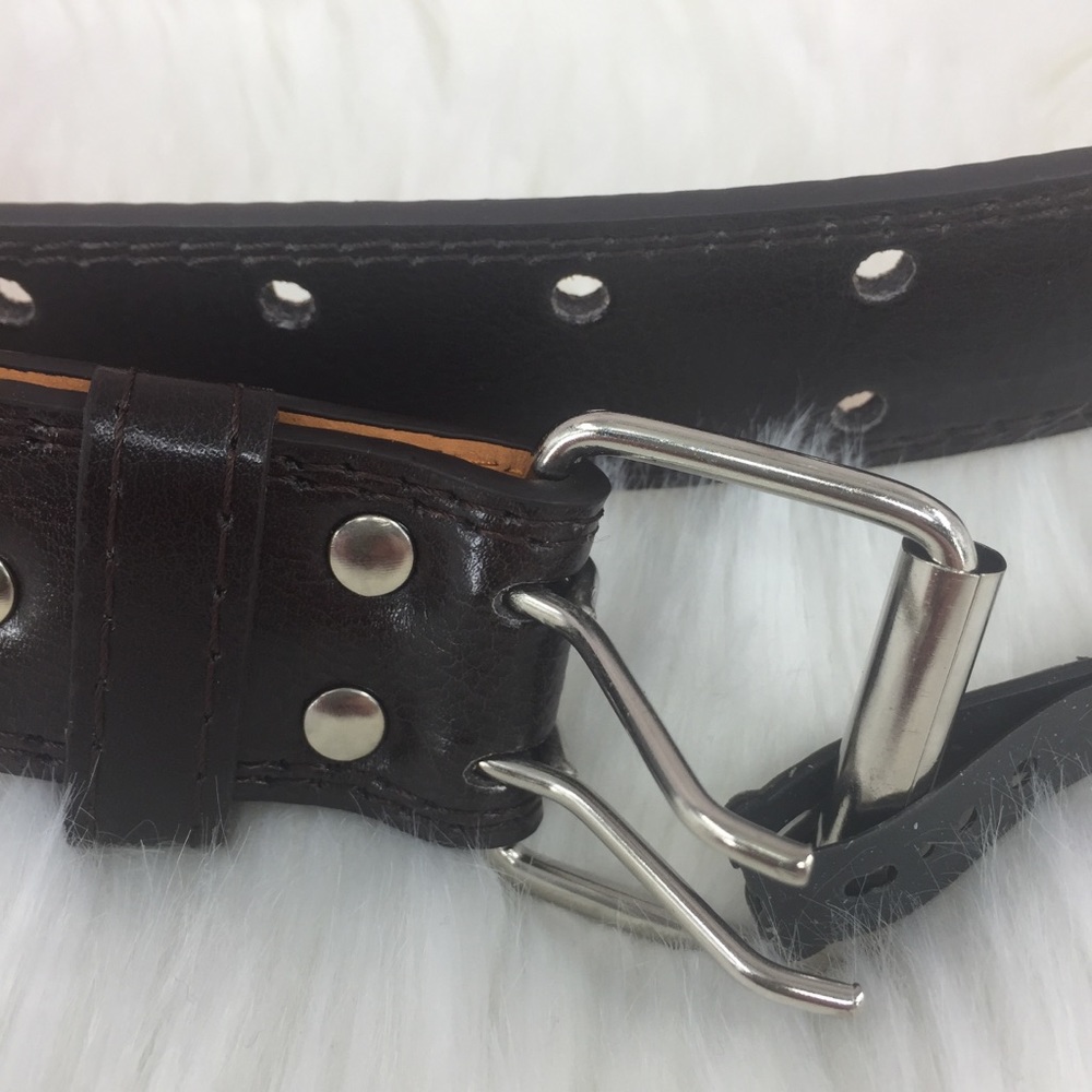 Men’s Leather Double Prong Belts - Brown - Picture 2 of 4